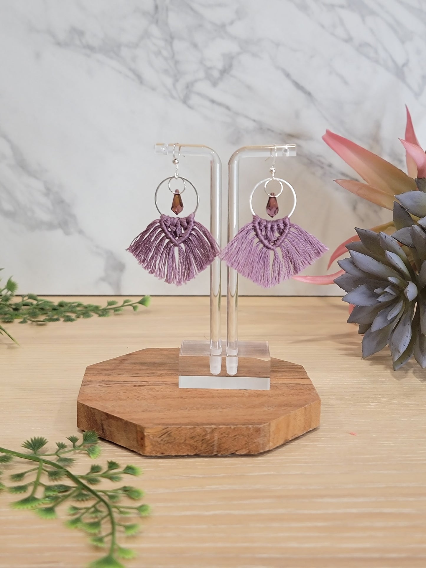 Amethyst Macrame Hoop Earrings