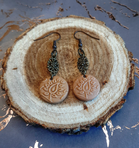 Caramel Clay Flower Earrings