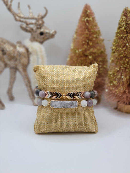 Peace & Love Druzy & Find The Light Wellness Bracelet Set