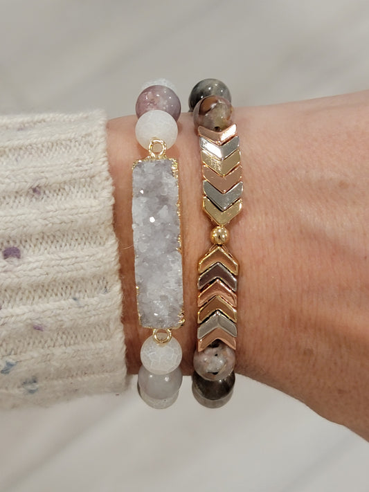 Peace & Love Druzy & Find The Light Wellness Bracelet Set